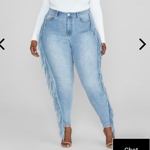 High Rise Side Fringe Skinny Jeans - Short Inseam